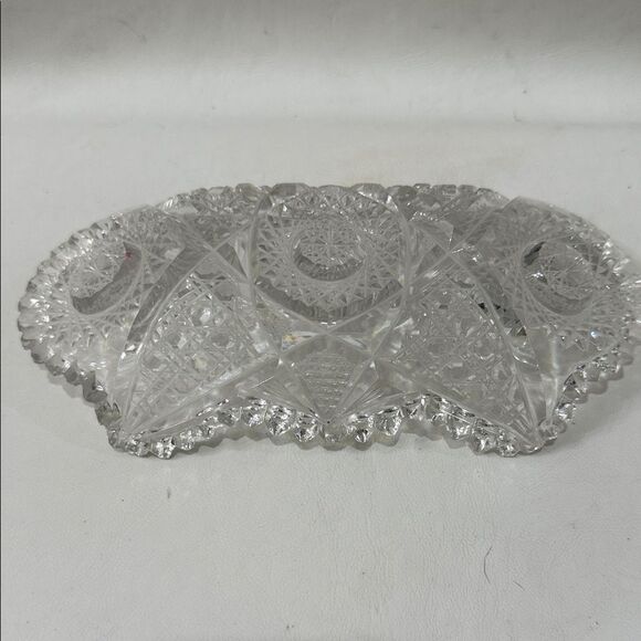 24% Lead Clear Vintage Cut Glass Serving Dish Bowl Saw Tooth Scalloped Edge - Picture 7 of 14